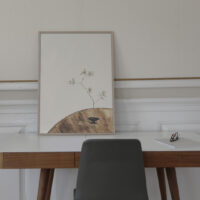 The Branch 02 is the name of this art print inside the oak frame. The poster The Branch 02 is created in beige and olive green colors. The art print has a calm, warm and minimalist expression